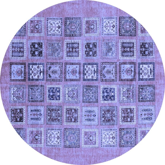 Ahgly Company Machine Washable Indoor Round Abstract Blue Modern Area Rugs, 7' Round