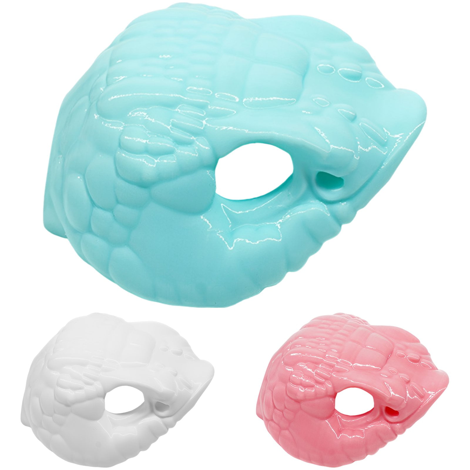 3 Pcs Reptile Hide and Snake Cave Set 3D Printed Snake Head Accessory for Lizards Geckos Spiders PETG Plastic Reptile Decor for Habitat Landscaping Pink White and Blue Terrarium Ornaments