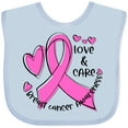 thumbnail image 3 of Inktastic Love, Care, Cure Breast Cancer Awareness Pink Ribbon Boys or Girls Baby Bib, 3 of 4