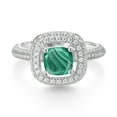 thumbnail image 2 of Gem Stone King 925 Sterling Silver Green Malachite and White Moissanite Engagement Ring for Women (2.13 Cttw, Cushion 6MM, Gemstone, Size 6), 2 of 4