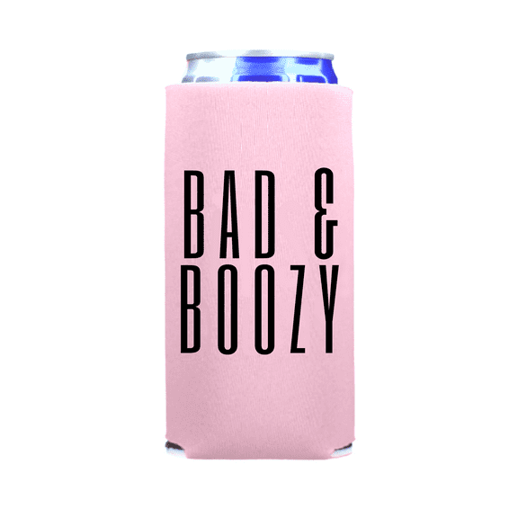 Birthday Can Coolers, Bad & Boozy Slim Spiked Seltzer Coolers, Funny Birthday Slim Coolies, Birthday Party Gift (Pink)