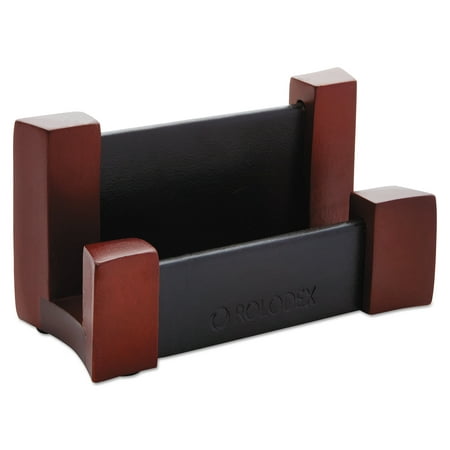 Rolodex Wood/Leather Business Card Holder, Capacity 50 2 1/4 x 4 Cards, Black/Mahogany - 0