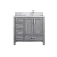 thumbnail image 3 of Jacques 36 in W Right Offset Distressed Grey Bath Vanity, Carrara Marble Top, & Faucet Set, 3 of 9