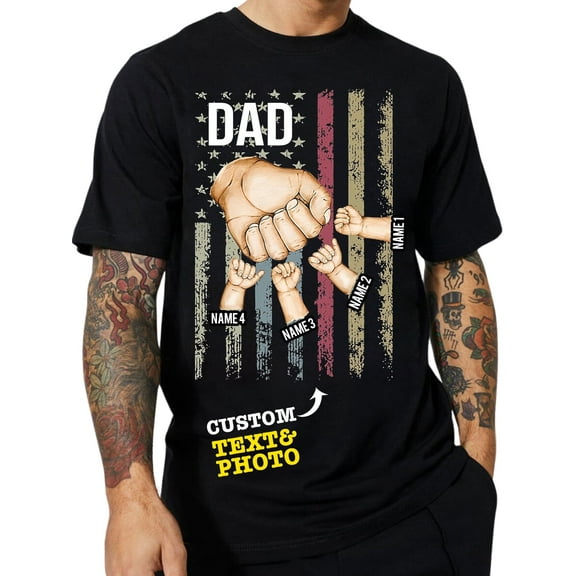 Personalized Fathers Day Gift for Dad, Fist Bump Dad T-Shirt 100% Cotton Men's T-Shirts - Custom Family Tee Shirt, Father's Day or Birthday Gift for Dad from Son Daughter Wife, Daddy Tshirts