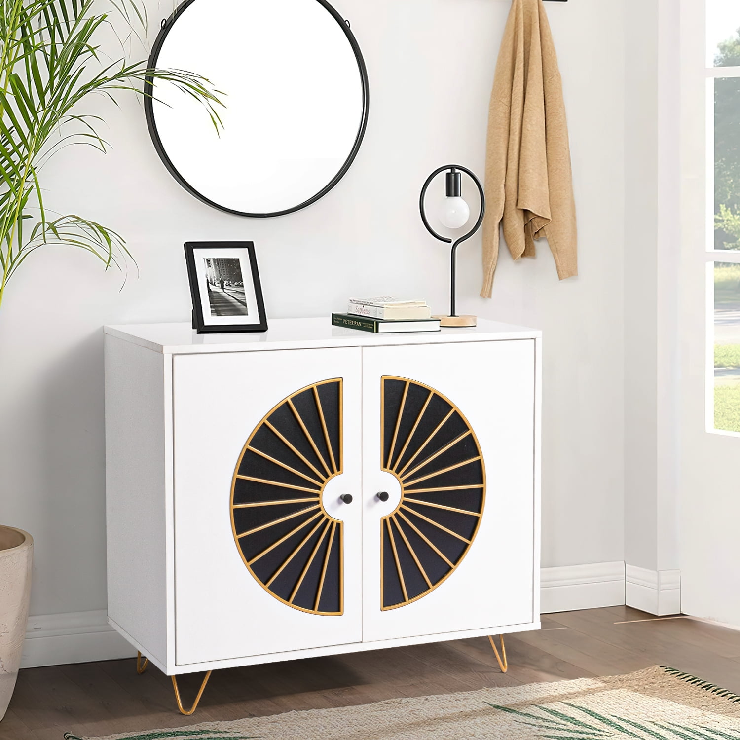 Kadyn Wood 2 Door Buffet Cabinet, Storage Cabinet for Kitchen, Accent Cabinet with Metal Leg, White Kadyn Wood 2 Door Buffet Cabinet, Storage Cabinet for Kitchen, Accent Cabinet with Metal Leg, White