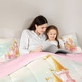 thumbnail image 4 of Homewish Girls Kids Cartoon Castle Bedding Comforter Set 7-Piece,Pink Teal Golden King Bedding Sets,Dreamy Princess Ultra Soft Bed Sheets,Microfiber Bedroom Decor,Reversible, 4 of 8