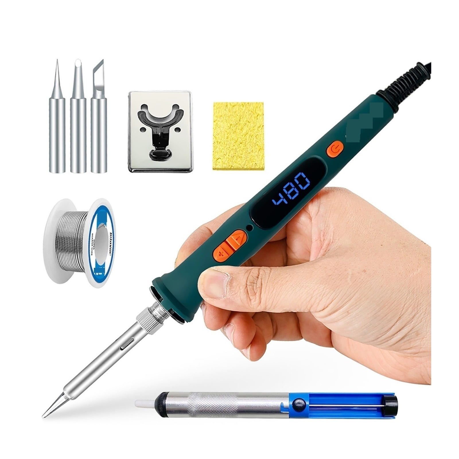 Electric Soldering Iron LCD Welding Tool, Adjustable Temperature Ceramic Heater, Soldering Iron Head Desoldering Pump Set ,Wide Applications