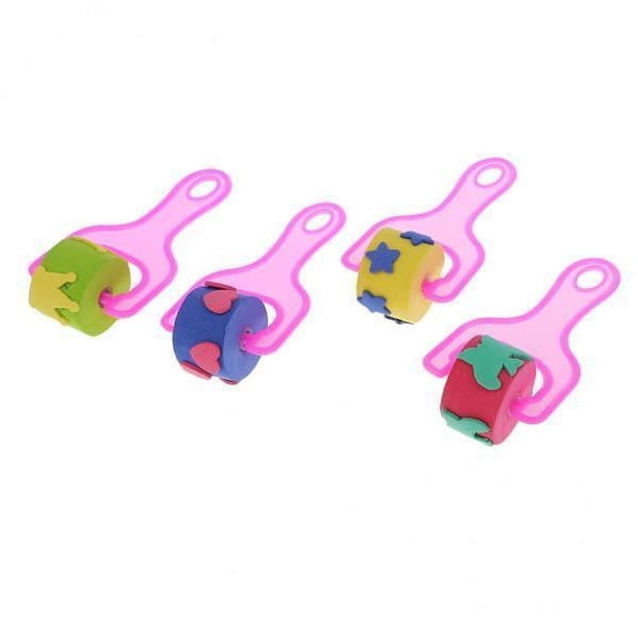 GUOOL 2x4 Styles Children Sponge Roller Stamper Foam Paint DIY Crafts Stamps Pink