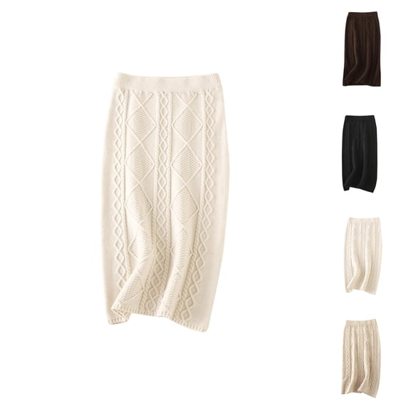 Knit Pencil Skirt for Women Elastic High Waist Stretchy Casual Bodycon Sweater Midi Skirt