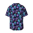 thumbnail image 6 of Lsque purple flower blue Skull print Men's Cuban Collar Short Sleeve Shirt Summer Beachwear Casual Button Down Fashionable Vacation Leisure Shirt-X-Large, 6 of 7