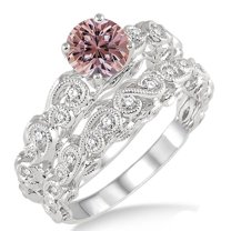 1.25 Carat Morganite & Diamond Infinity Antique Bridal setround cut diamond on 10k White Gold