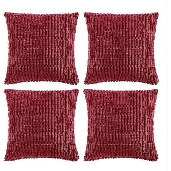 1611 4 Packs Burgundy Decorative Throw Pillow Covers 16x16 Inch for Living Room Couch Bed, Holiday Christmas Home Decor Gift, Soft Plush Corduroy Cute Square Accent Cushion Case 40x40 cm