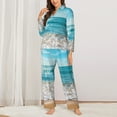 thumbnail image 2 of Picia Sunny Ocean Waves Pattern Women’s Long-Sleeve Sleepwear Set - Soft 2-Piece Loungewear with Pockets, Comfy PJs for Relaxing Nights-Large, 2 of 7