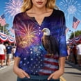 thumbnail image 5 of vigerkar 4th of July Shirts for Women Henley V Neck Button 3/4 Sleeve Tops Independence Day American Flag Patriotic T Shirts (Dark Blue, L), 5 of 8