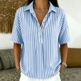thumbnail image 3 of Stamzod Striped Tops for Women Trendy Fashion V-Neck Short Sleeve T-Shirts Plus Size Dressy Casual Blouses Blue C XXXL, 3 of 7