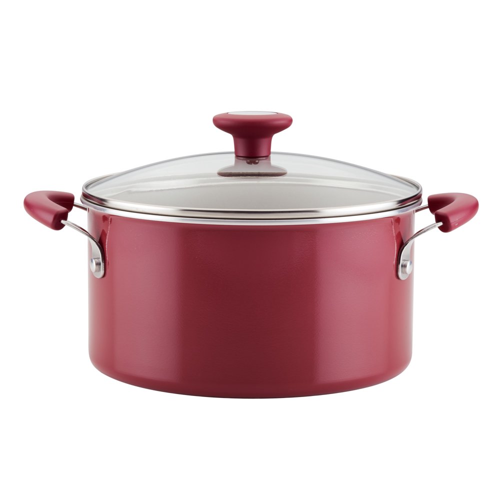 Rachael Ray 6 Quart Get Cooking! Aluminum Nonstick Stockpot, Burgundy