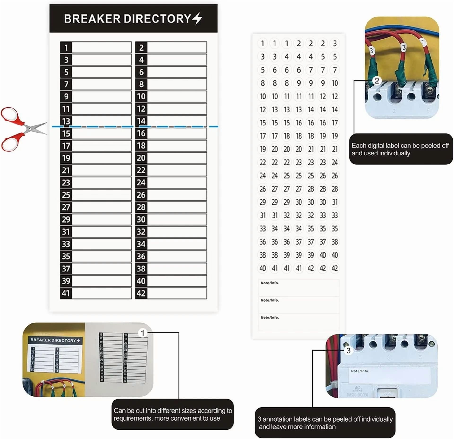 BUTTERFLY- 16 Sheets Breaker Panel Labels Box Sticker Numbers Breaker Panel Labels Sticke
