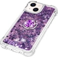 thumbnail image 6 of Glitter Clear Sparkly Bling Case for Apple iPhone 15, Flowing Liquid Quicksand Cover with Diamond Ring Holder Case for iPhone 15  Purple, 6 of 14