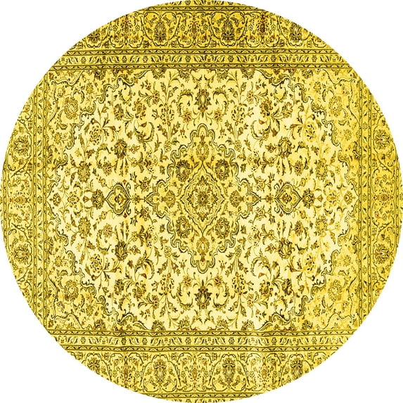 Ahgly Company Machine Washable Indoor Round Persian Yellow Traditional Area Rugs, 4' Round