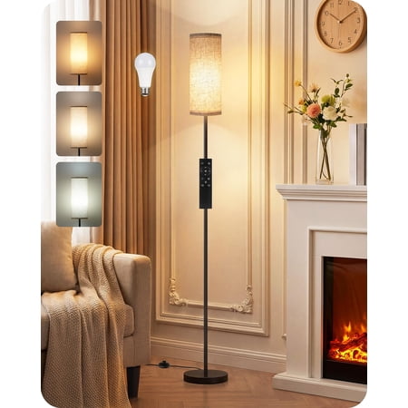 64.4 Inch Slim Standing Floor Lamp, Magnetic Remote & Foot Switch Control, 3 Color Temperatures, 1‑Hour Timer, 900LM Bulb Included, Dimmable Mood Lamp for Living Room, Bedroom, Nursery, Beige