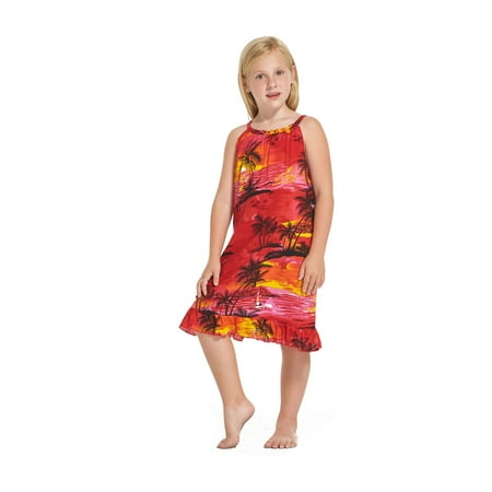 Hawaii Hangover Girl's Sunset Roundneck Dress, up to size 10