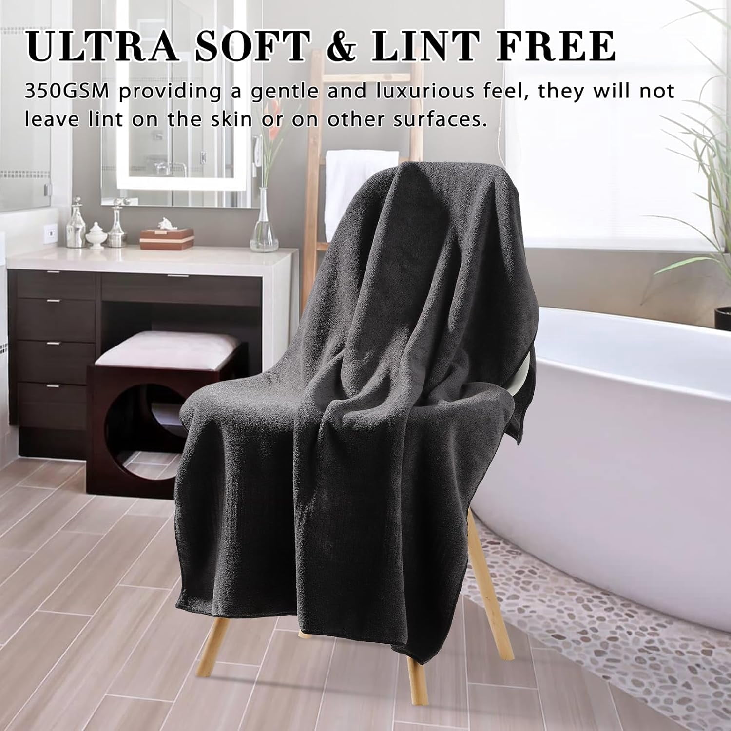 SEISSO Bath Towel Sets, Dark Gray