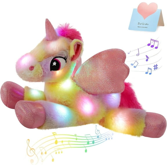 Glow Guards 18" Light up Musical Rainbow Unicorn Stuffed Animal,Glitter Sequins Unicorn Plush Toy,Children's Day Birthday Holiday for Girls Toddlers
