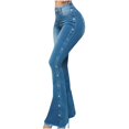 thumbnail image 2 of uublik Flare Jeans for Women High Waisted Pull On Bell Bottom Jeans Trendy Elastic Denim Pants, Blue, 2 of 2