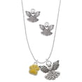 thumbnail image 1 of Delight Jewelry Silvertone Small Yellow Paw Silver tone Guardian Angel Charm Necklace and Stud Earrings, 1 of 4