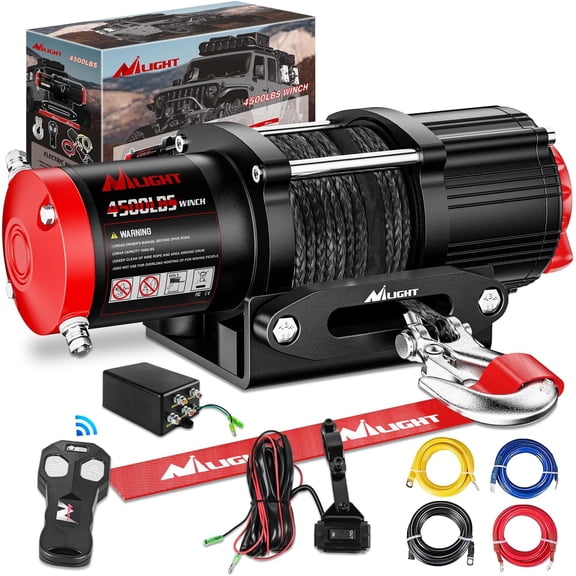 Nilight ATV UTV Electric Winch 12V 4500 lb Winches for Towing Trailer Truck Jeep Off Road Portable Waterproof IP67 Winch with Synthetic Rope Wireless & Wired Remote Control Hawse Fairlead Mount Plate