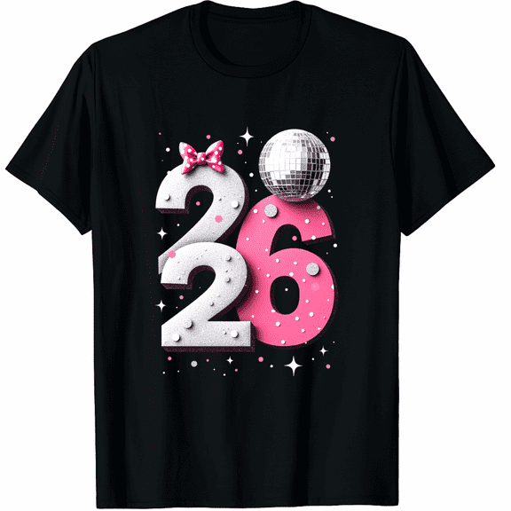 Happy New Year 2026 Disco Ball Pink Coquette Bow Family T-Shirt for Men Women