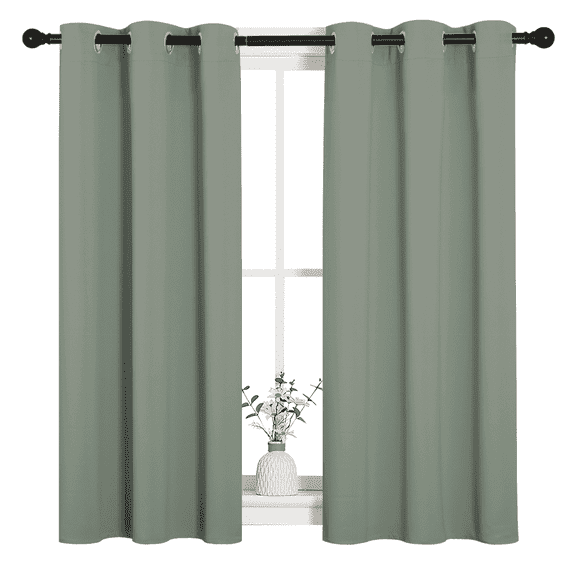 NICETOWN Grommet Blackout Curtains Room Darkening Thermal Insulated for Kitchen， W37 x L48， Set of 2, Greyish Green