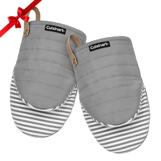 Cuisinart Mini Guantes De Horno – 5,5 X 8 Guantes De Cocina Resistentes Al Calor Para Horno Con Relleno De Algodón De Silicona Impreso Antideslizante Y Lazo De Piel Sintética – Juego De Guantes De Hor