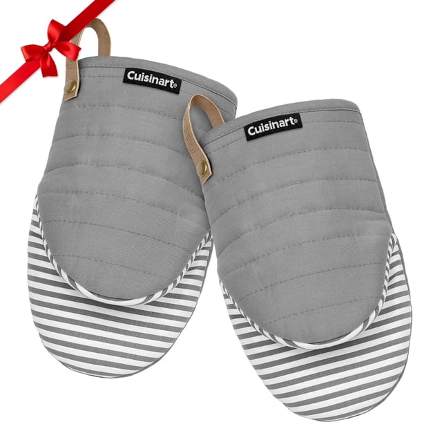 Cuisinart Mini Guantes De Horno – 5,5 X 8 Guantes De Cocina Resistentes Al Calor Para Horno Con Relleno De Algodón De Silicona Impreso Antideslizante Y Lazo De Piel Sintética – Juego De Guantes De Hor