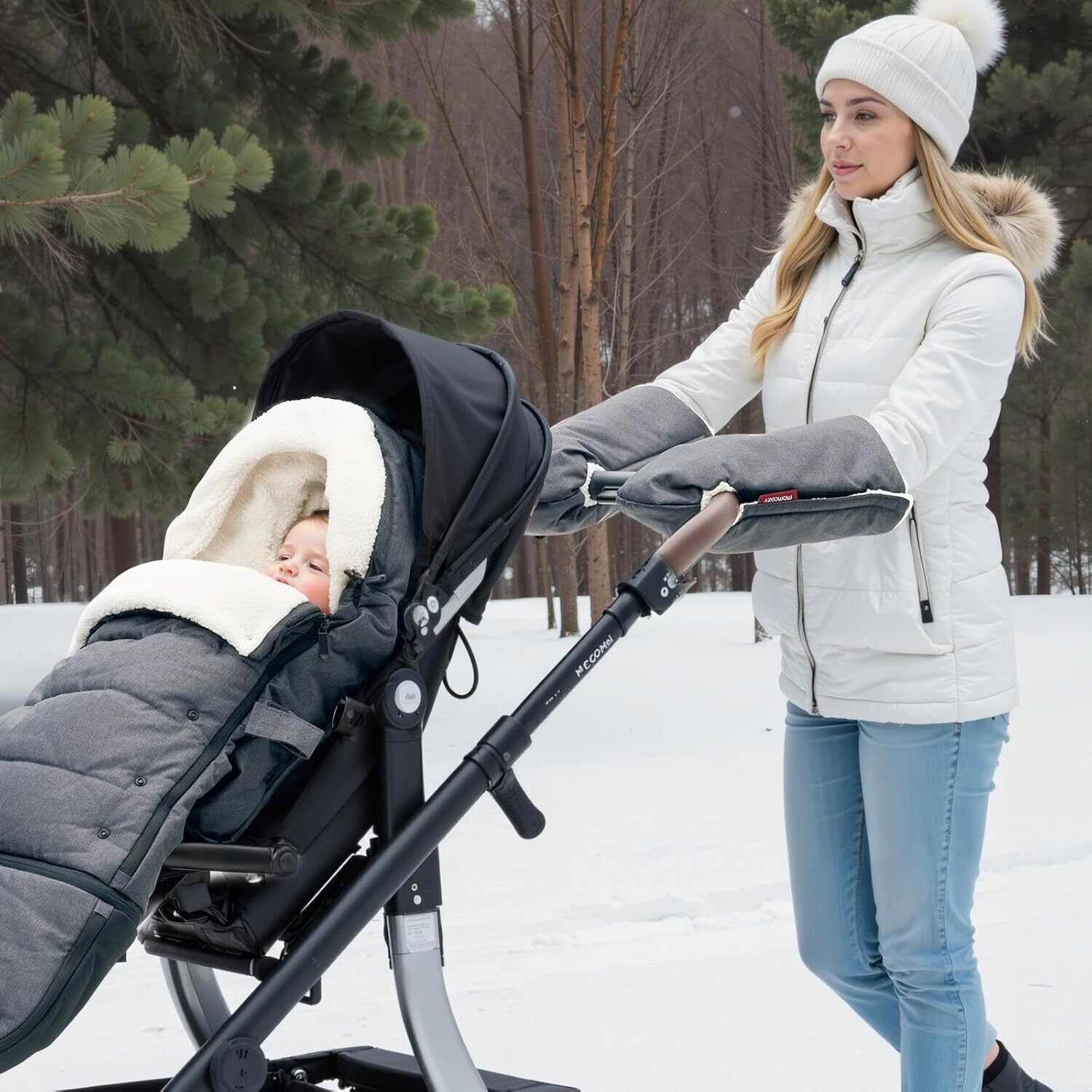 Momcozy Stroller Gloves Warmmuffs,Universal Winter Anti-Freeze Stroller Mittens,Winter Handmuff Stroller Accessories,Ultra-Plush,Weather-Proof,Foldable Adjustable,Shopping Golf Pet Cart, Gray