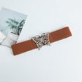 thumbnail image 3 of D-GROEE Women Fashion Elastic Hollow Out Butterflies Decor Belt Stretchy Skinny Waist Belt for Dress Jeans Pants with Metal Gold Buckle, 3 of 7