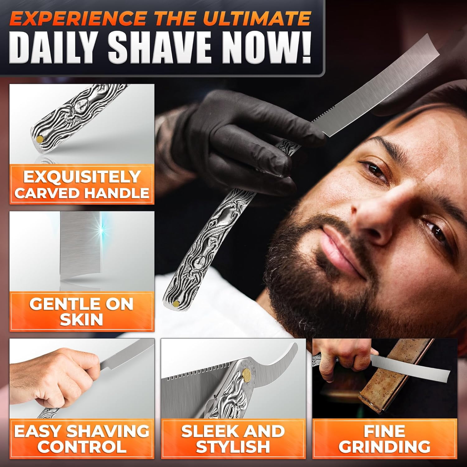 11.4" Retro Classic Barber Straight Razor for Men  Pre-Sharpened Carbon Steel Blade - Rust-Resistant Ergonomic Handle