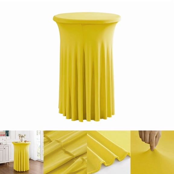 XmhyTop-A Round Stretch Spandex Tablecloth with Skirt 80x110cm High Top Fitted Table Cloth for Party, Wedding Event Decor,1 Piece,Yellow