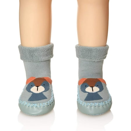 

Baby Boy Girls Toddlers Moccasins Non-Skid Indoor Slipper Shoes Socks（Green）
