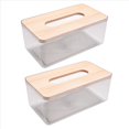 thumbnail image 3 of 2X Soporte de Cubierta de Caja de PañUelos, Dispensador de PañUelos Faciales de Bambú Rectangular Transparente Moderno, 3 of 5