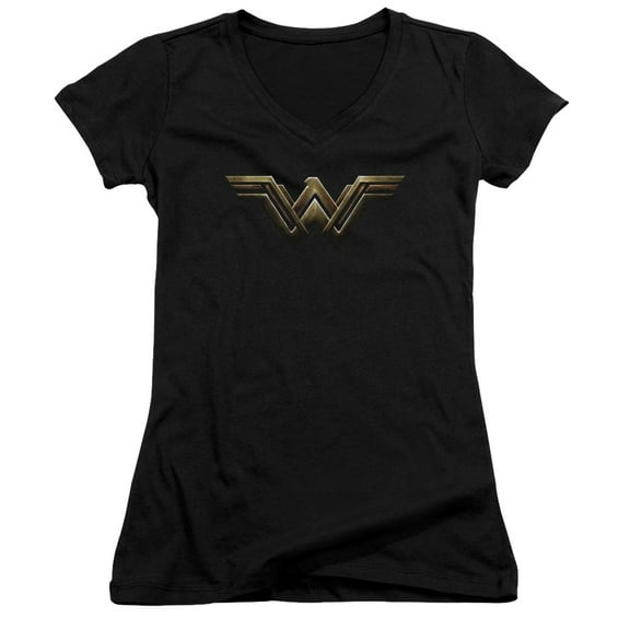 Justice League Movie Wonder Woman Logo Junior Women's T-Shirt V-Neck Black