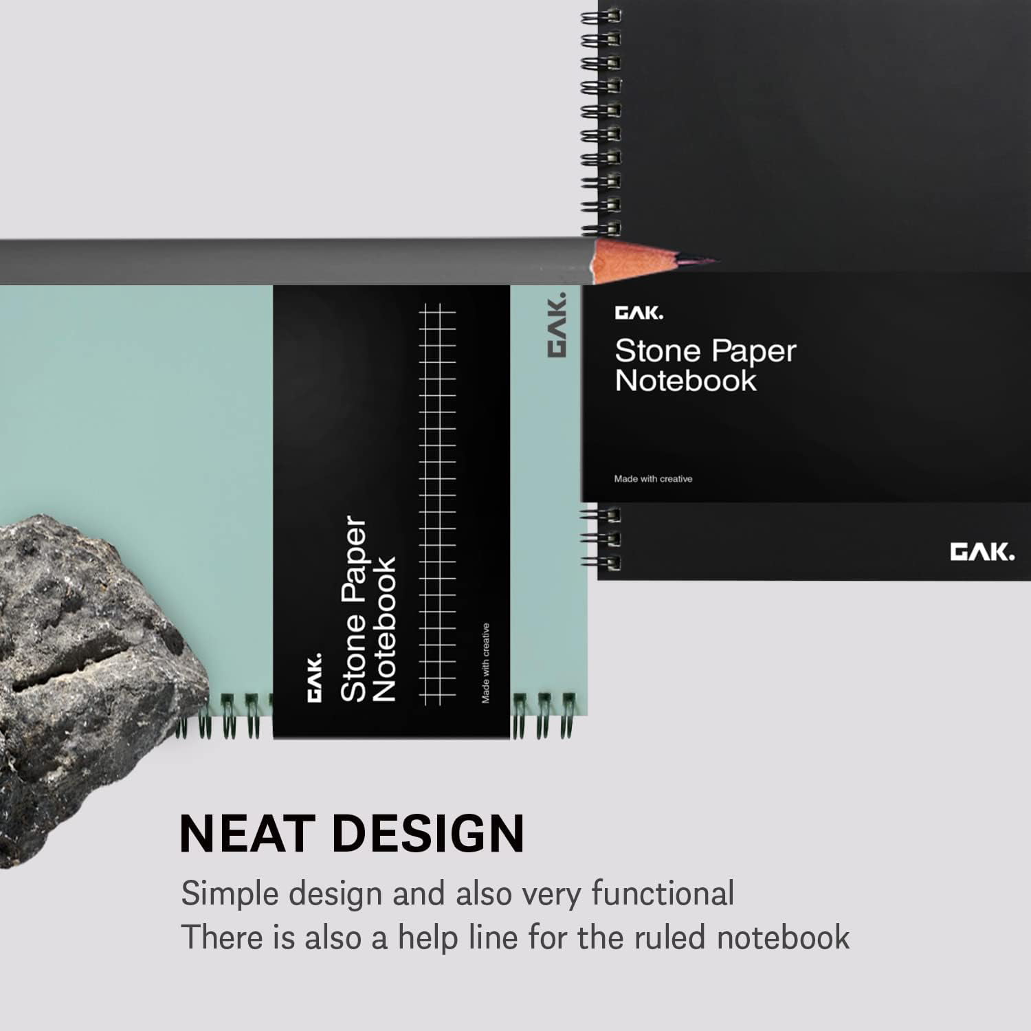 GAK. Stone Paper Notebook | No Lines Spiral Notebook Waterproof Sheet Aesthetic Journal for Note Taking | Notebooks for Work & Aesthetic School