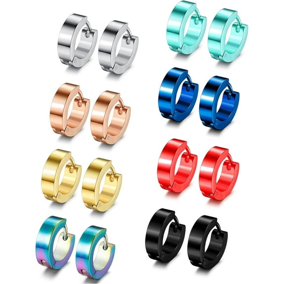 12Pairs Stainless Steel Small Hoop Earrings for Men Women Huggie Earrings Cool Mens Earrings Set Multicolor Huggie Hoop Earrings Piercing for Men 13MM A: Wide 4MM A: Wide 4MM