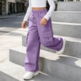 thumbnail image 5 of SGFCWSX Girls Cargo Pants, Wide Leg Elastic Waist Loose Fit Trousers with Pockets for Daily Street Style Purple Size 10, 5 of 8