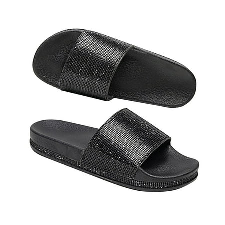 

Sandals Women Women Diamond Slippers Casual Flip-Flops Thick Bottom Beauty Rhinestones Sandals Womens Sandals Pu Black 40