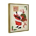 thumbnail image 3 of Merry Christmas Vintage Santa Holiday Graphic Art Metallic Gold Framed Art Print Wall Art, 3 of 6