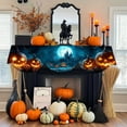 thumbnail image 2 of Halloween Fireplace Table Runner - Spooky Pumpkin Castle Mantel Scarf with Jack-O'-Lanterns, Bats,Moon - No Assembly Needed Gothic Halloween Decorations for Fireplace,Table,Shelf - Dark Blue Backdrop, 2 of 7