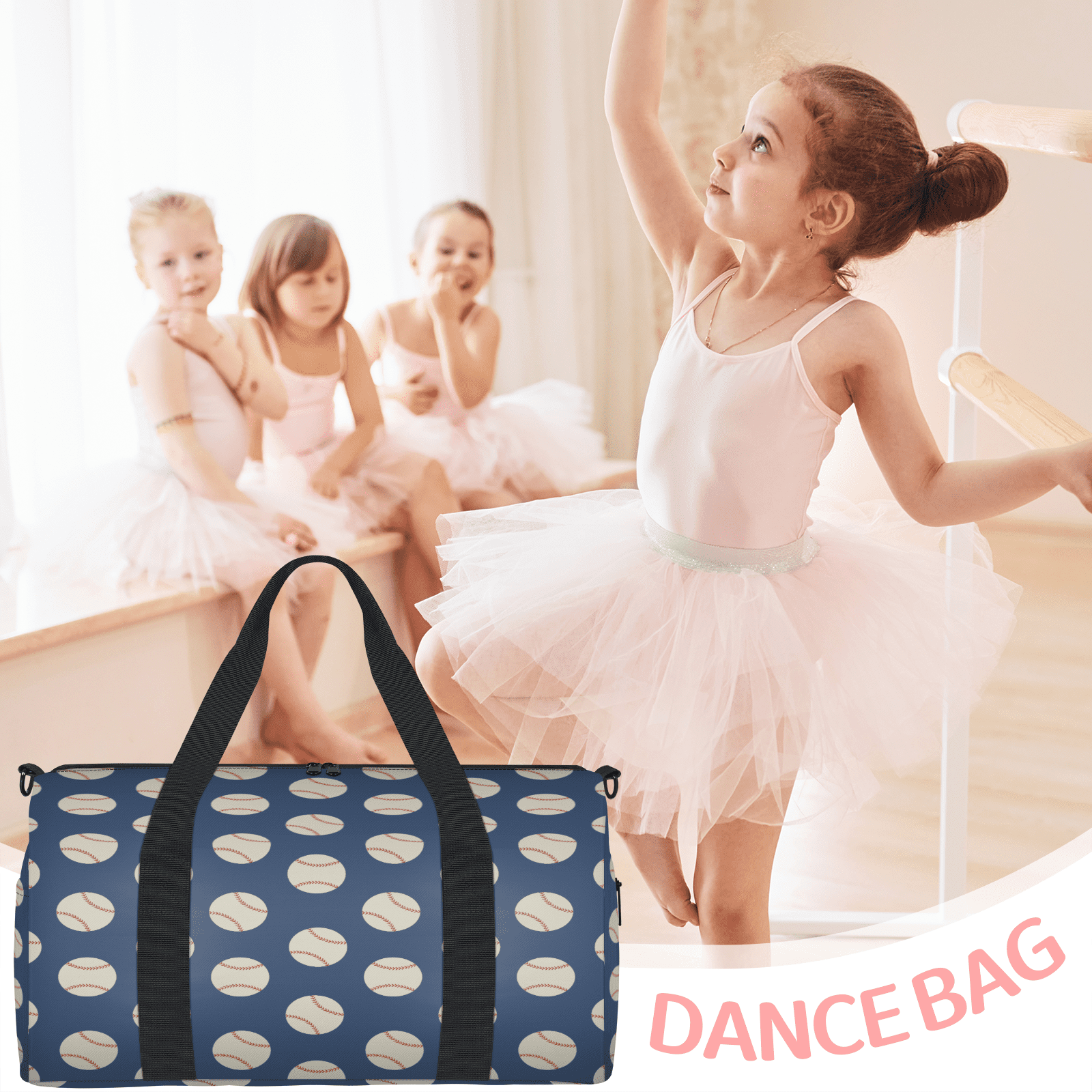 Herdesigns Baseball Navy Blue Travel Duffle Bag Sports Yoga Weekender Overnight Carry on Workout Bags Lightweight Waterproof Gym Tote Bag for Women