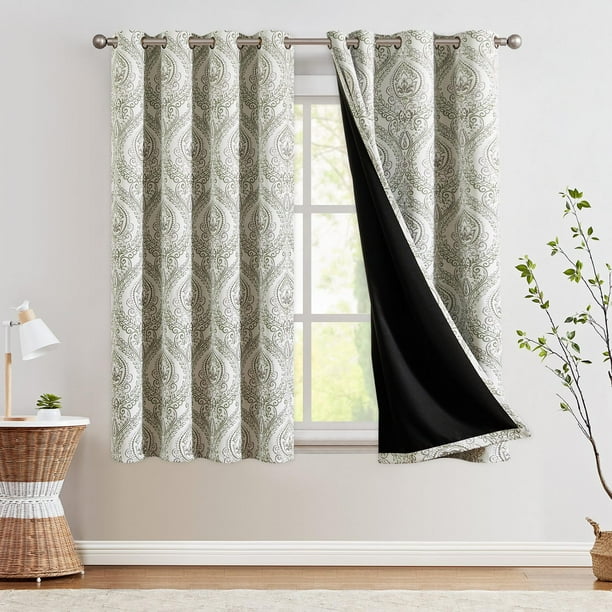 Cortinas Blackout jinchan Verde Damasco 183 cm de Largo 2 Paneles