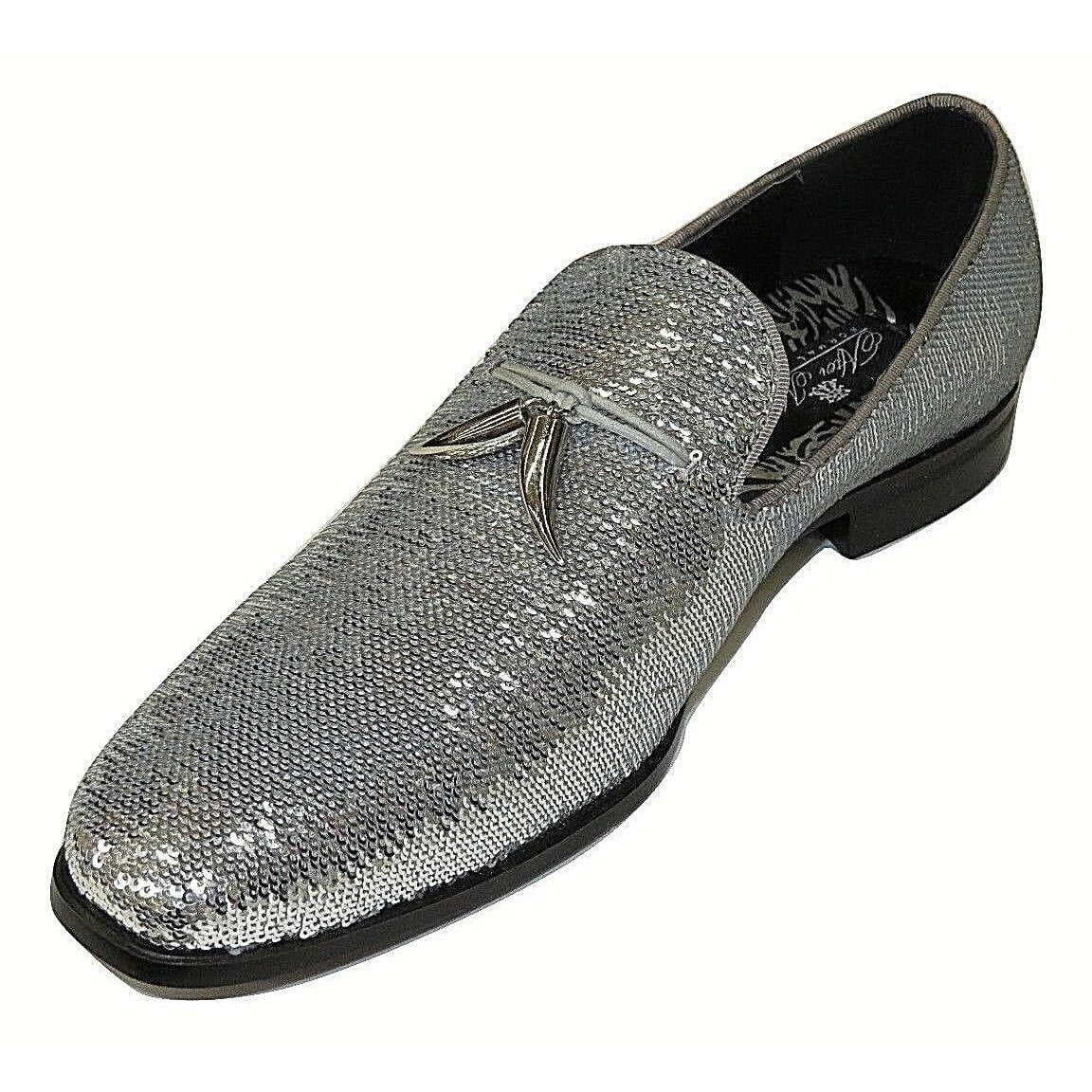 Men AFTER MIDNIGHT Formal Stage Wedding shoes Sequin shiny Slip on 6759 Silver 